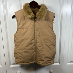 Junction West Tan Puffer Vest Women M Faux Fur Lined Cozy Winter Neutral